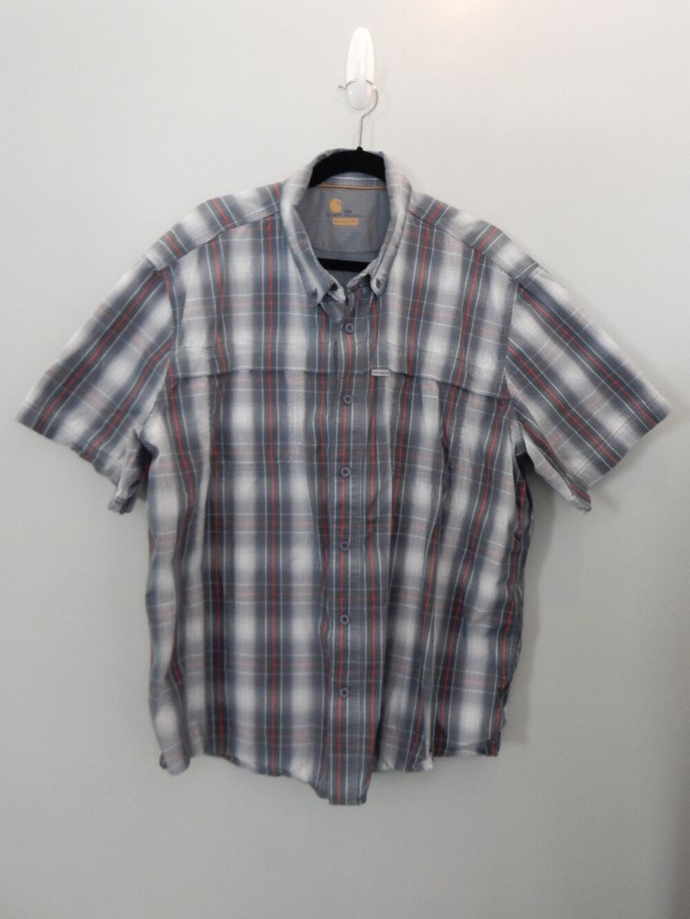 Carhartt Mens Force Vented Button Down Short Sleeve Shirt Grey 2XL UEC